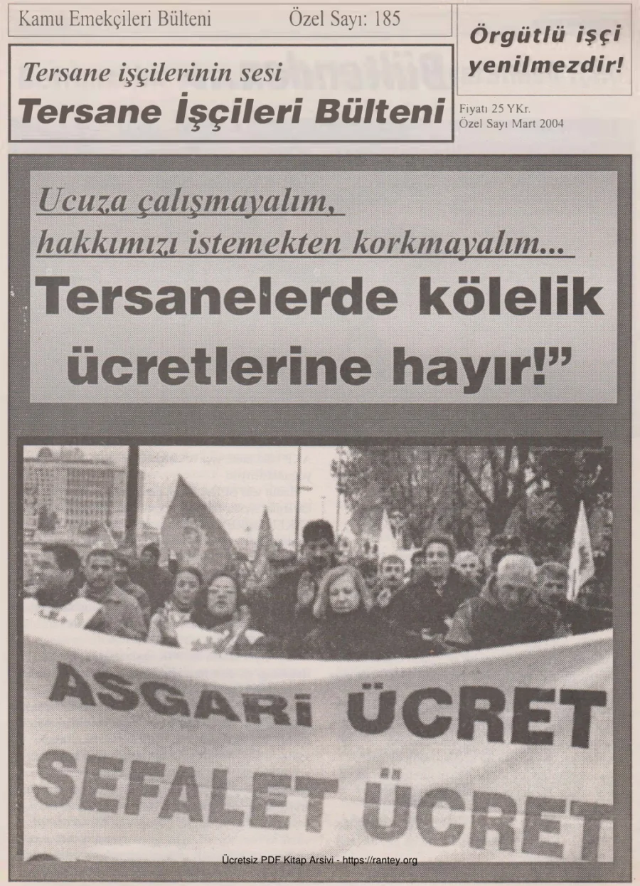 Tersane İşçileri Bülteni Kamu Emekçileri Bülteni Özel Sayı 185 Mart 2005 kapak görseli