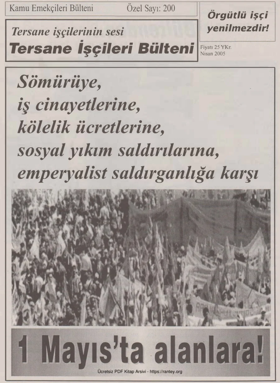 Tersane İşçileri Bülteni Kamu Emekçileri Bülteni Özel Sayı 200 Nisan 2005 kapak görseli