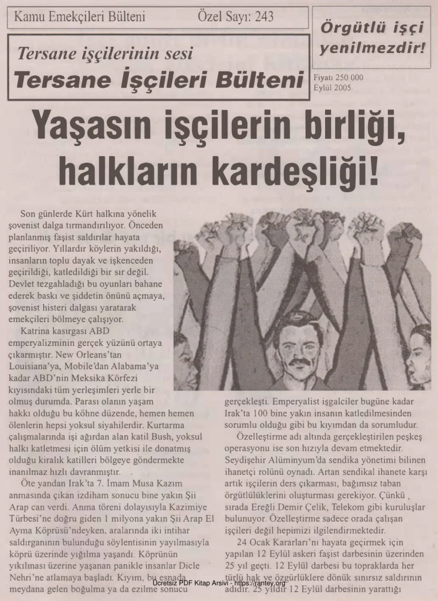 Tersane İşçileri Bülteni Kamu Emekçileri Bülteni Özel Sayı 243 Eylül 2005 kapak görseli