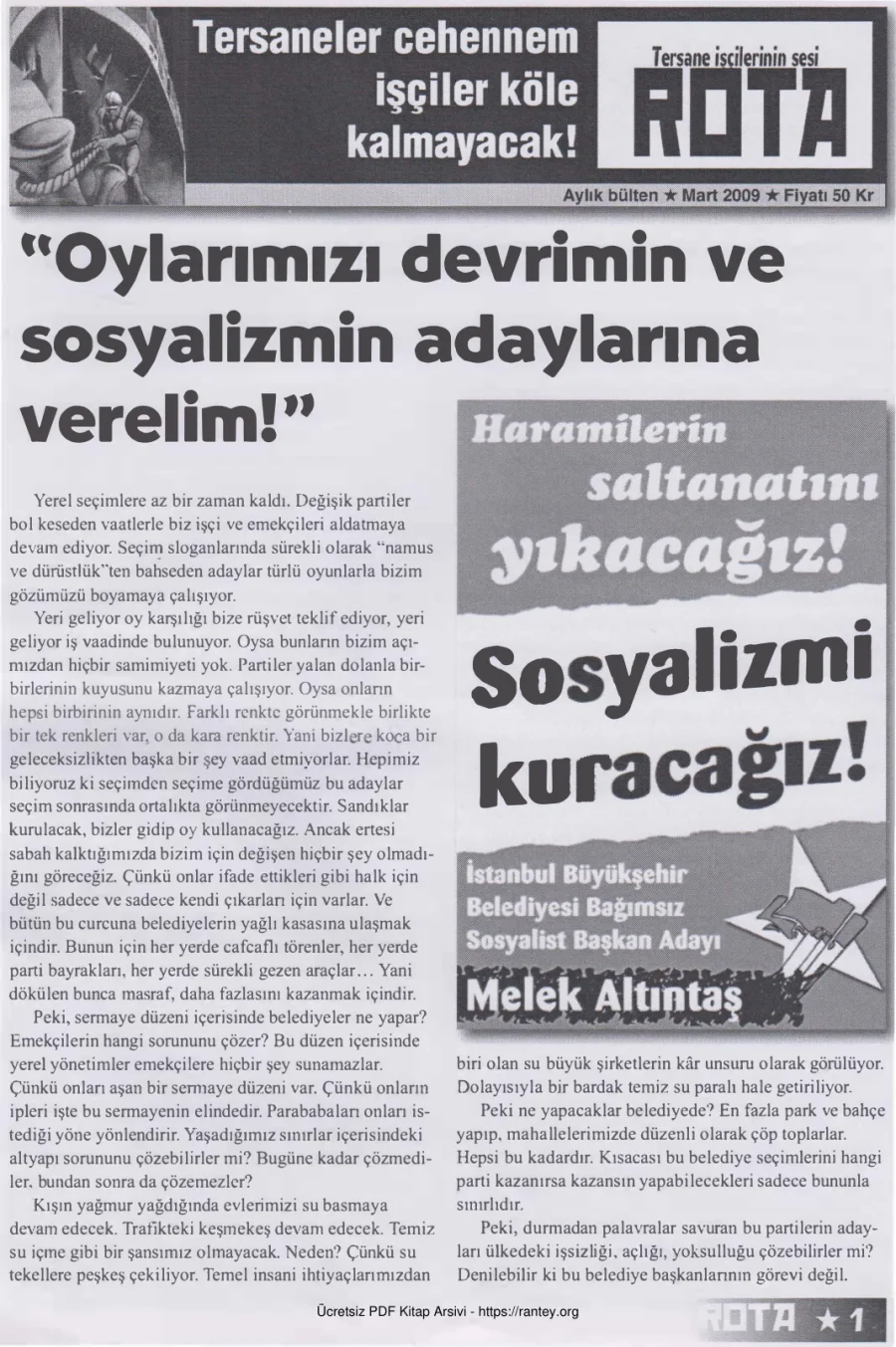 Tersane İşçilerinin Sesi Rota Mart 2009 kapak görseli