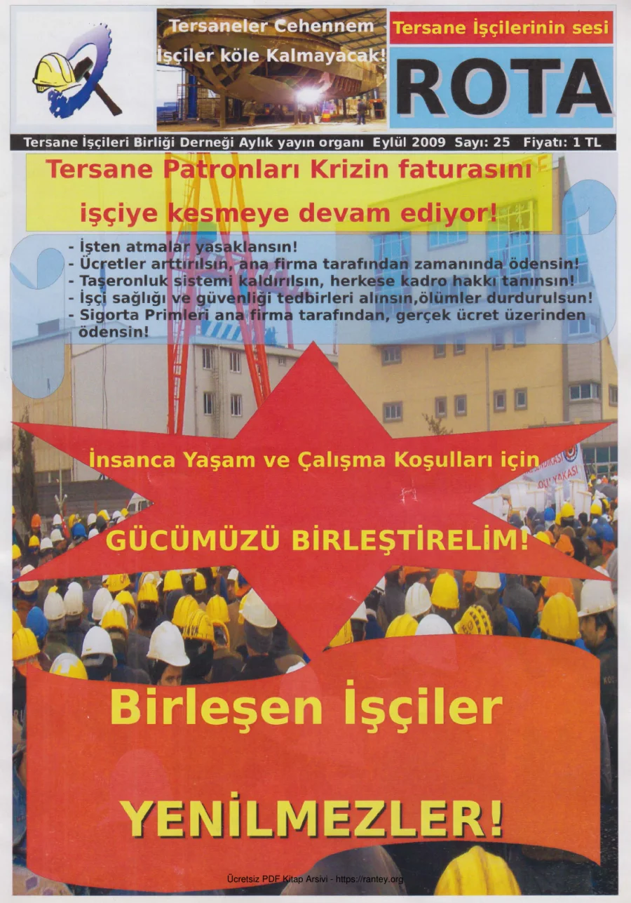Tersane İşçilerinin Sesi Rota Sayı 25 Eylül 2009 kapak görseli