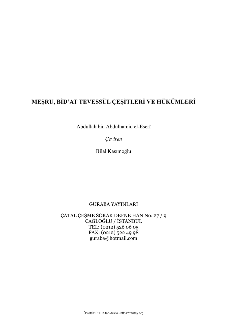Tevessül Çeşitleri ve Hükümleri Abdullah b Abdulhamid el Eser Ebu Abdulmumin Tekin Mıhçı kapak görseli