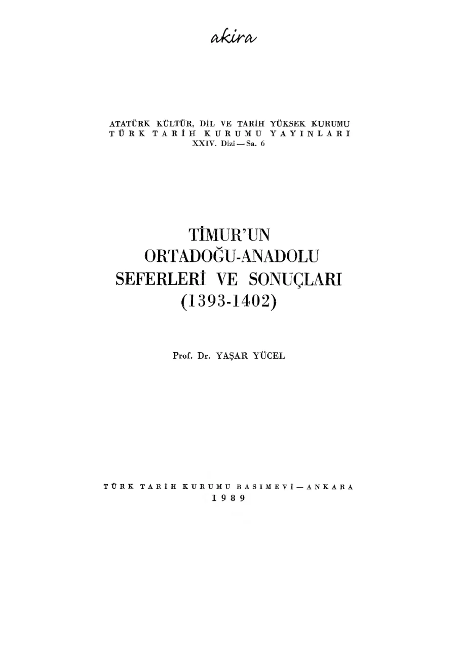 Timur'un Ortadoğu-Anadolu Seferleri ve Sonuçları PDF kapak görseli