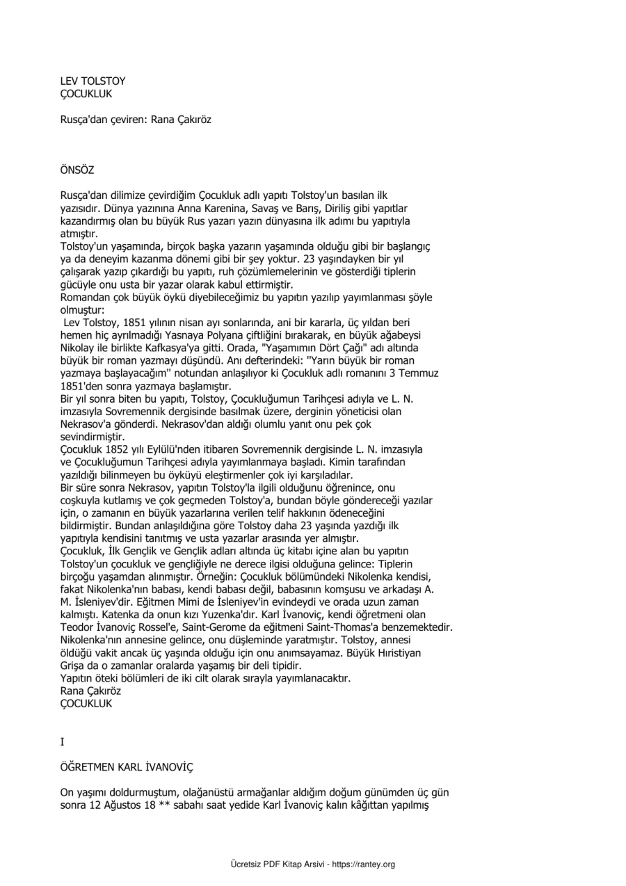 Tolstoy Çocukluk kapak görseli