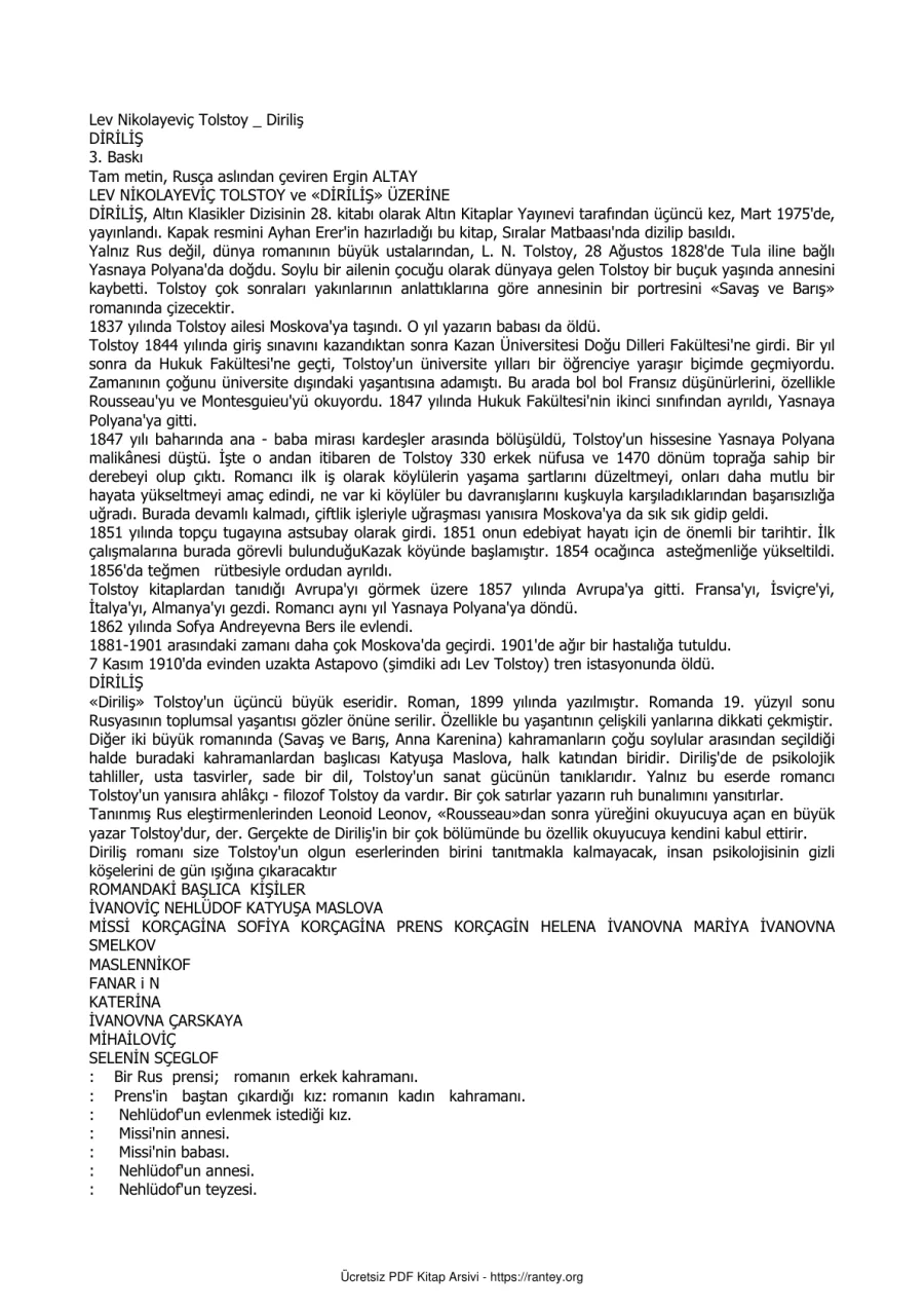 Tolstoy Diriliş kapak görseli