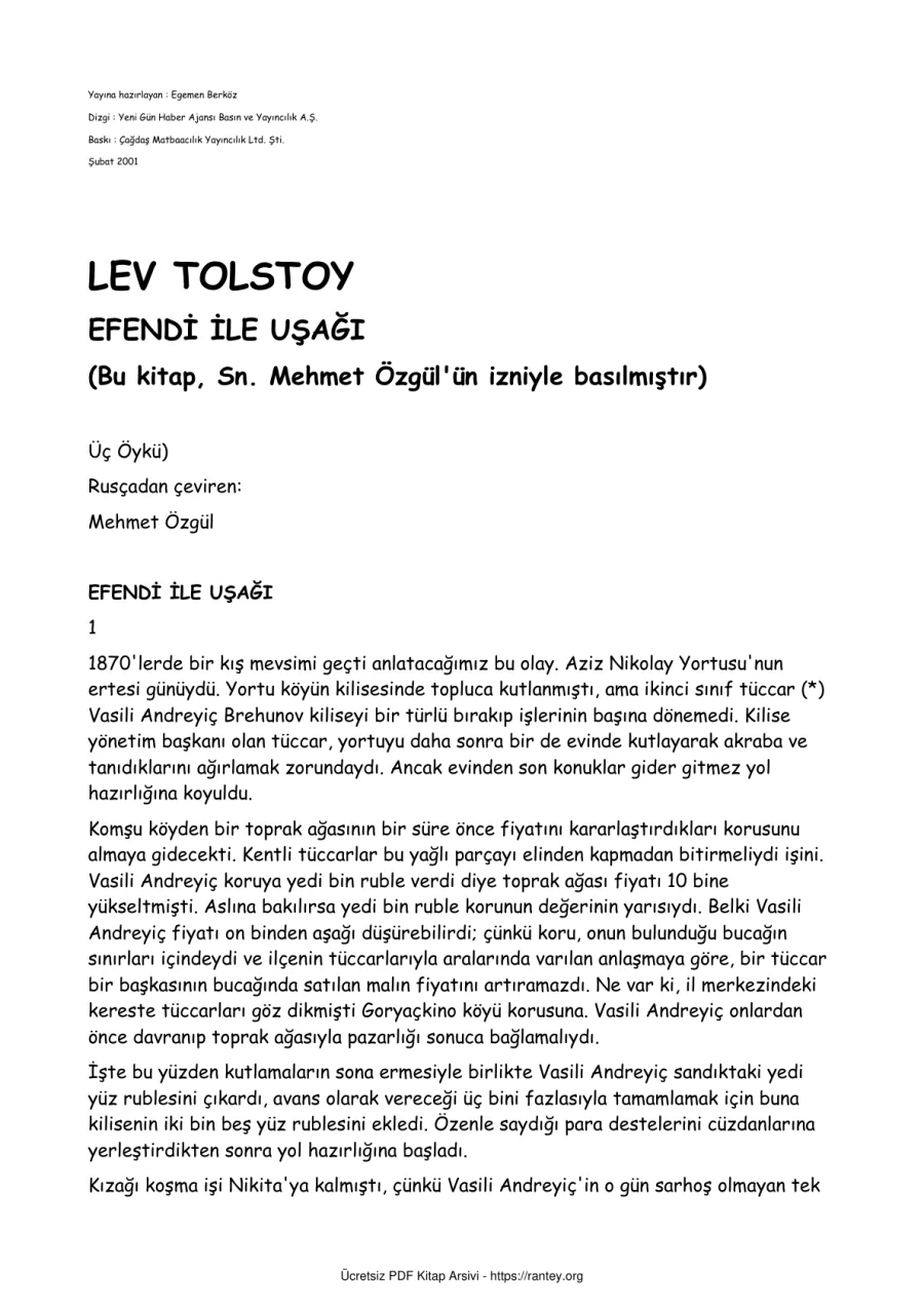 Tolstoy Efendi ile Uşağı kapak görseli