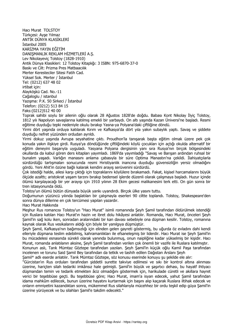 Tolstoy Hacı Murat kapak görseli