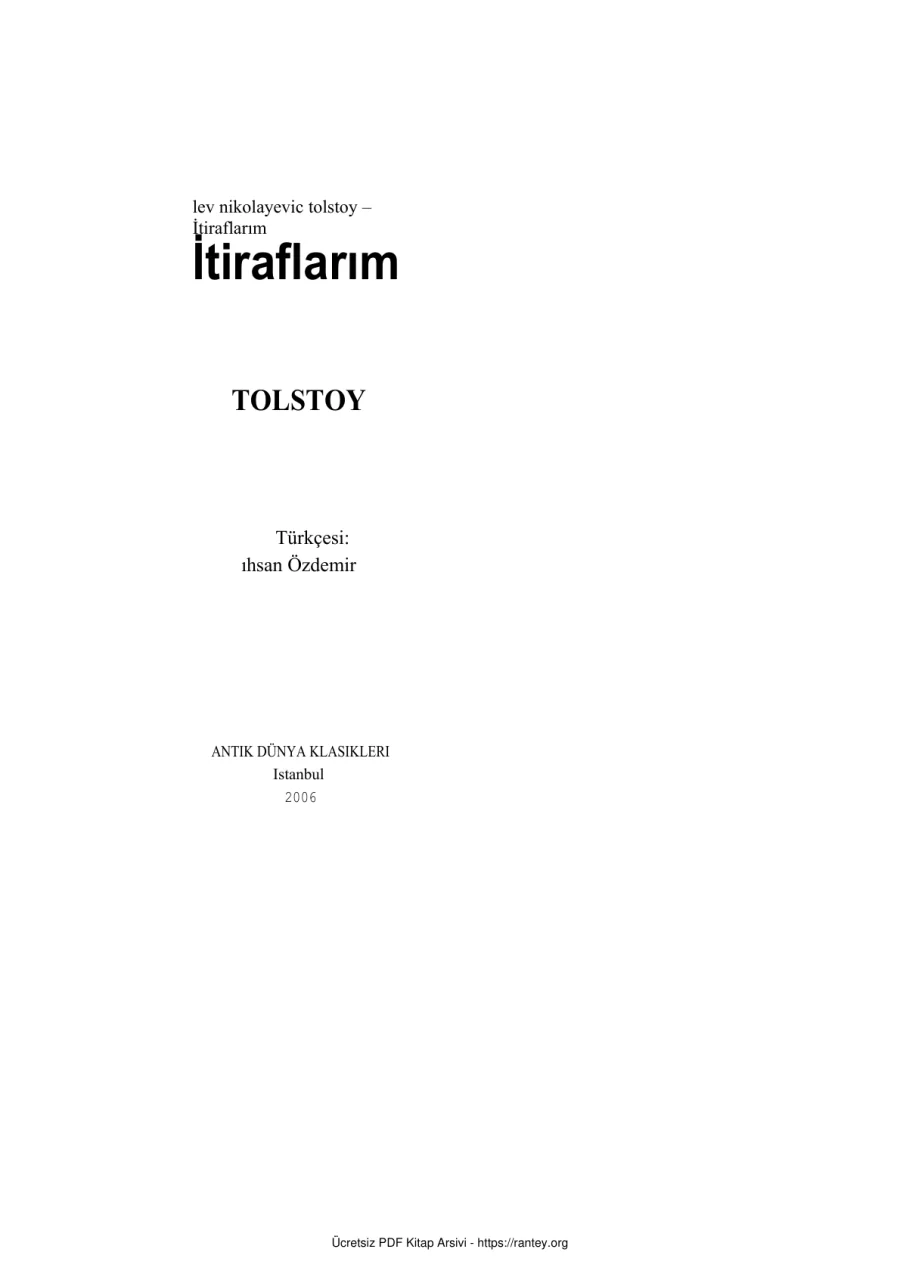 Tolstoy İtiraflarım kapak görseli