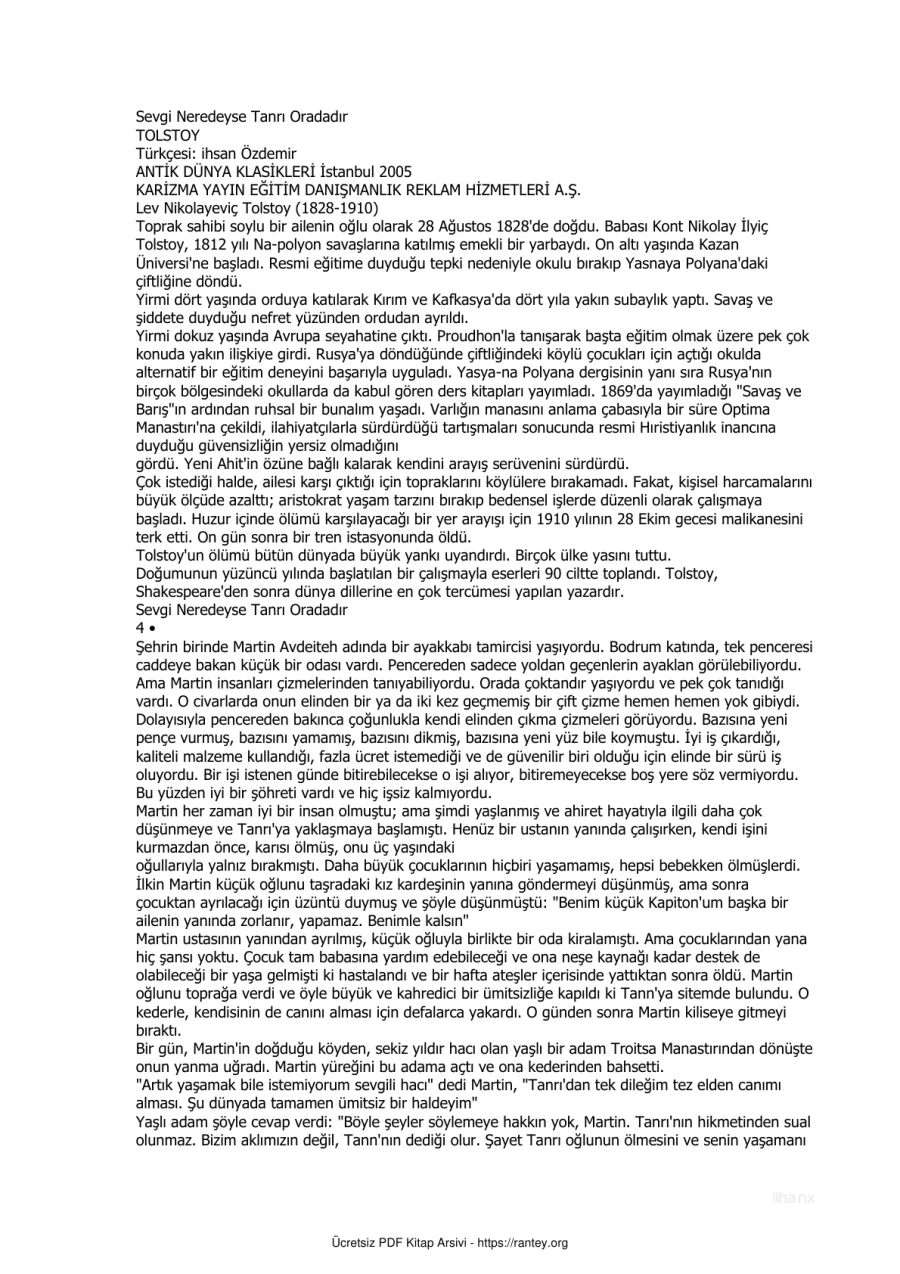 Tolstoy Sevgi Neredeyse Tanri Oradadir kapak görseli