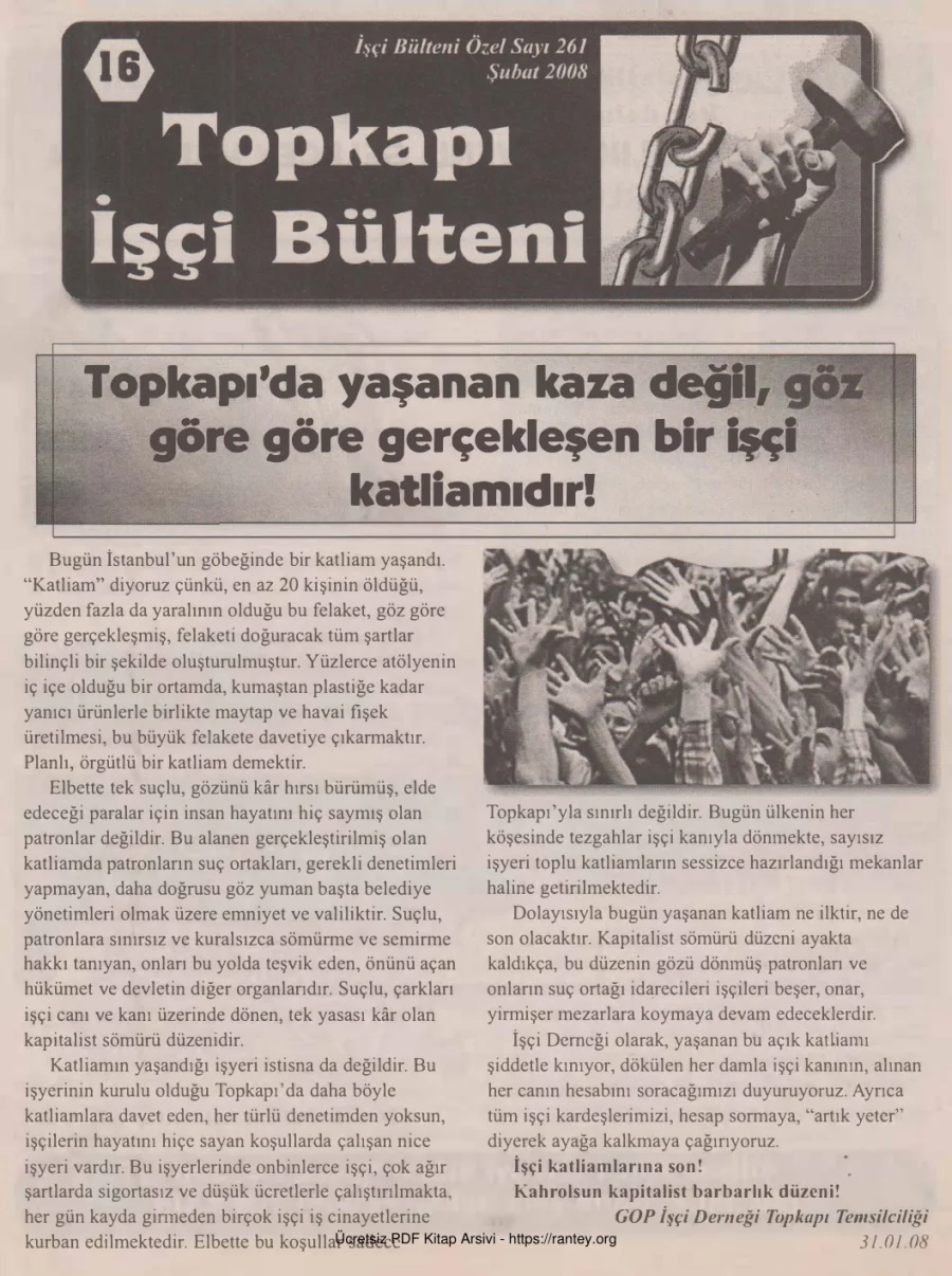 Topkapı İşçi Bülteni İşçi Bülteni Özel Sayı 261 Şubat 2008 kapak görseli