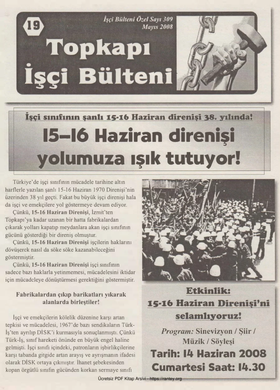 Topkapı İşçi Bülteni İşçi Bülteni Özel Sayı 309 Mayıs 2008 kapak görseli