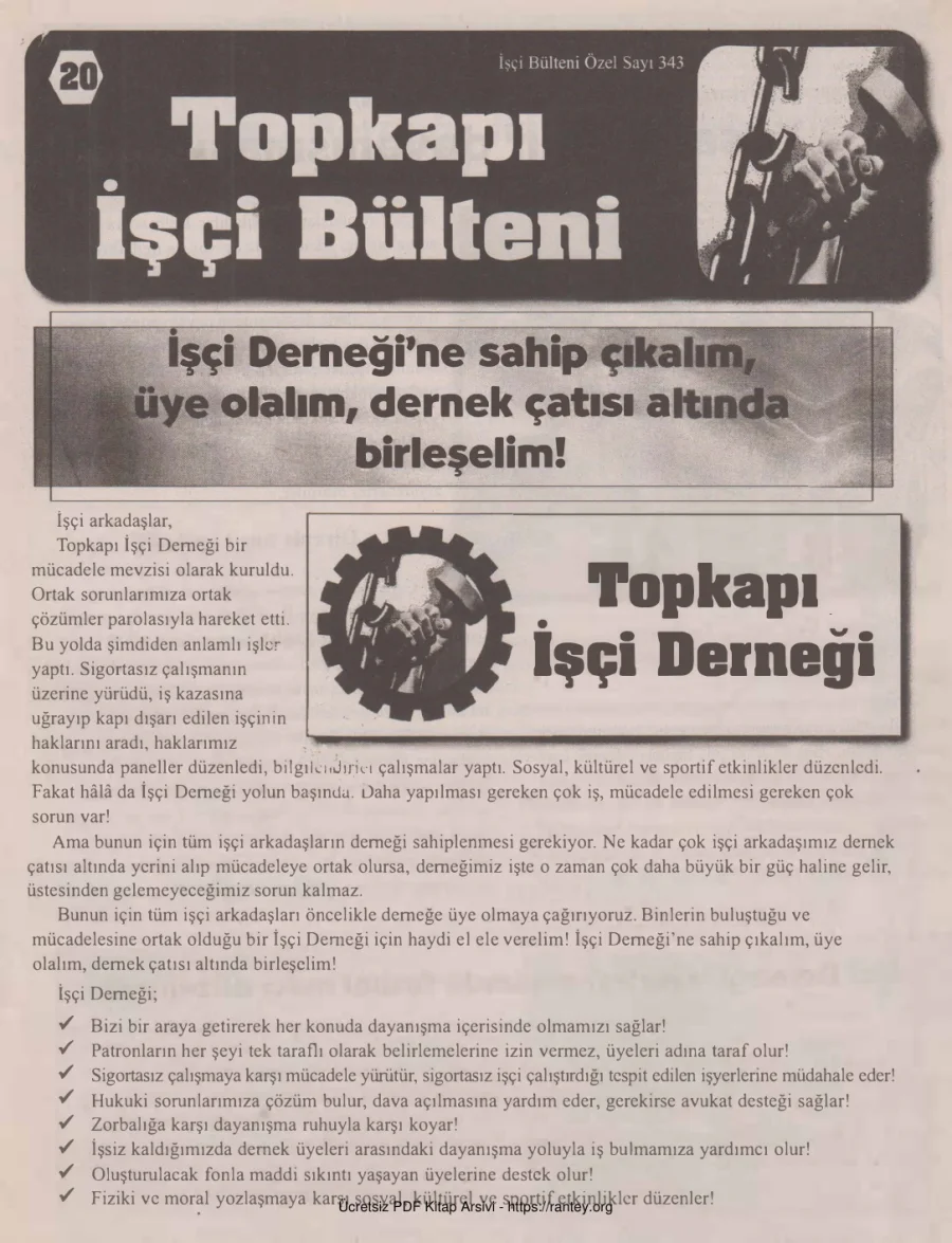 Topkapı İşçi Bülteni İşçi Bülteni Özel Sayı 343 Ağustos 2008 kapak görseli