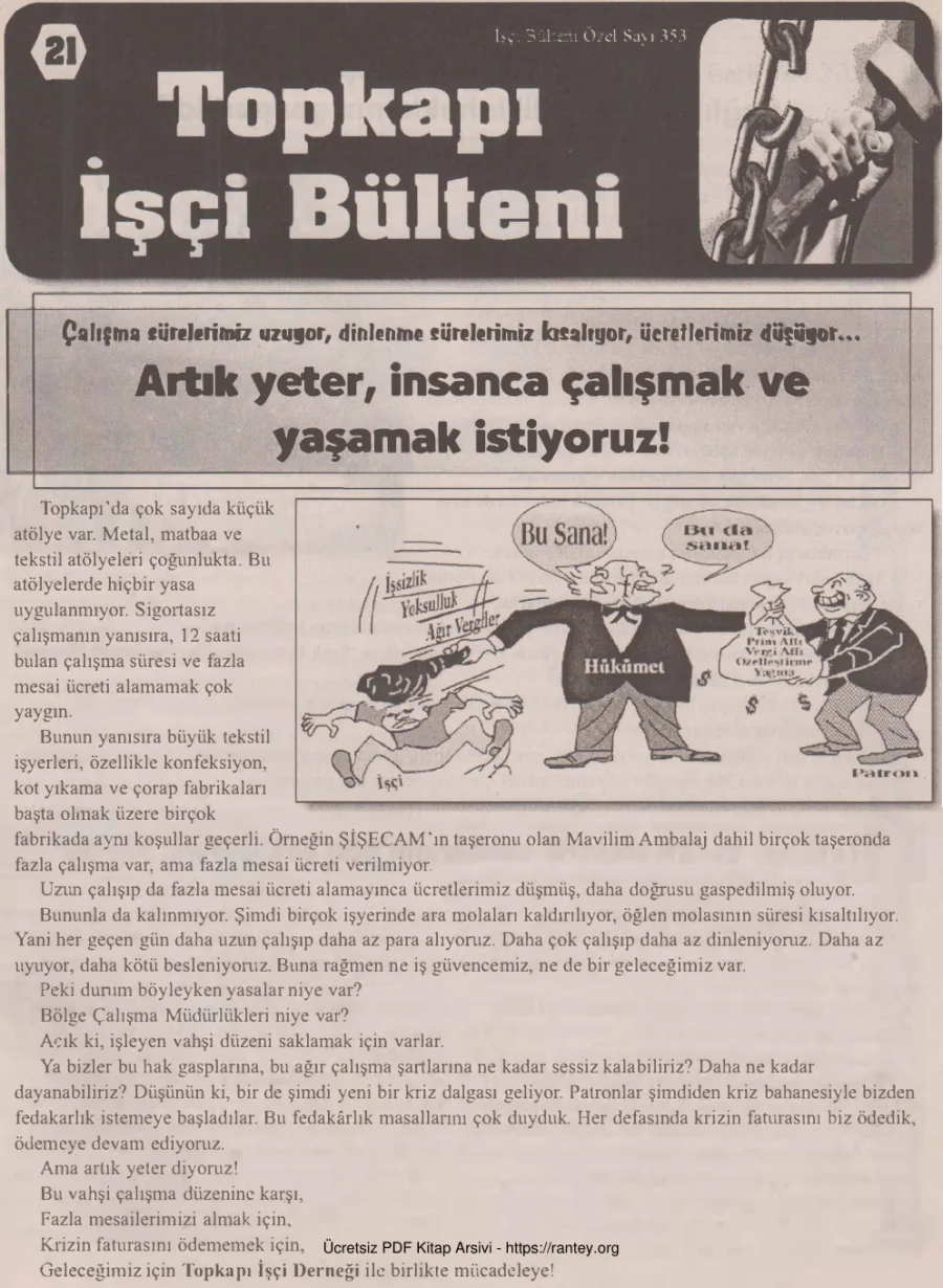 Topkapı İşçi Bülteni İşçi Bülteni Özel Sayı 353 Ekim 2008 kapak görseli