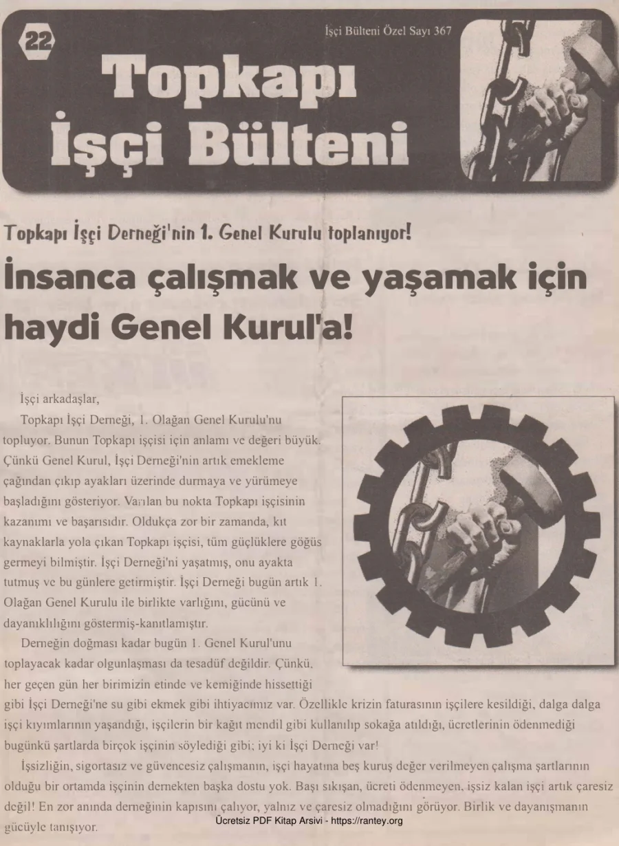 Topkapı İşçi Bülteni İşçi Bülteni Özel Sayı 367 Kasım 2008 kapak görseli