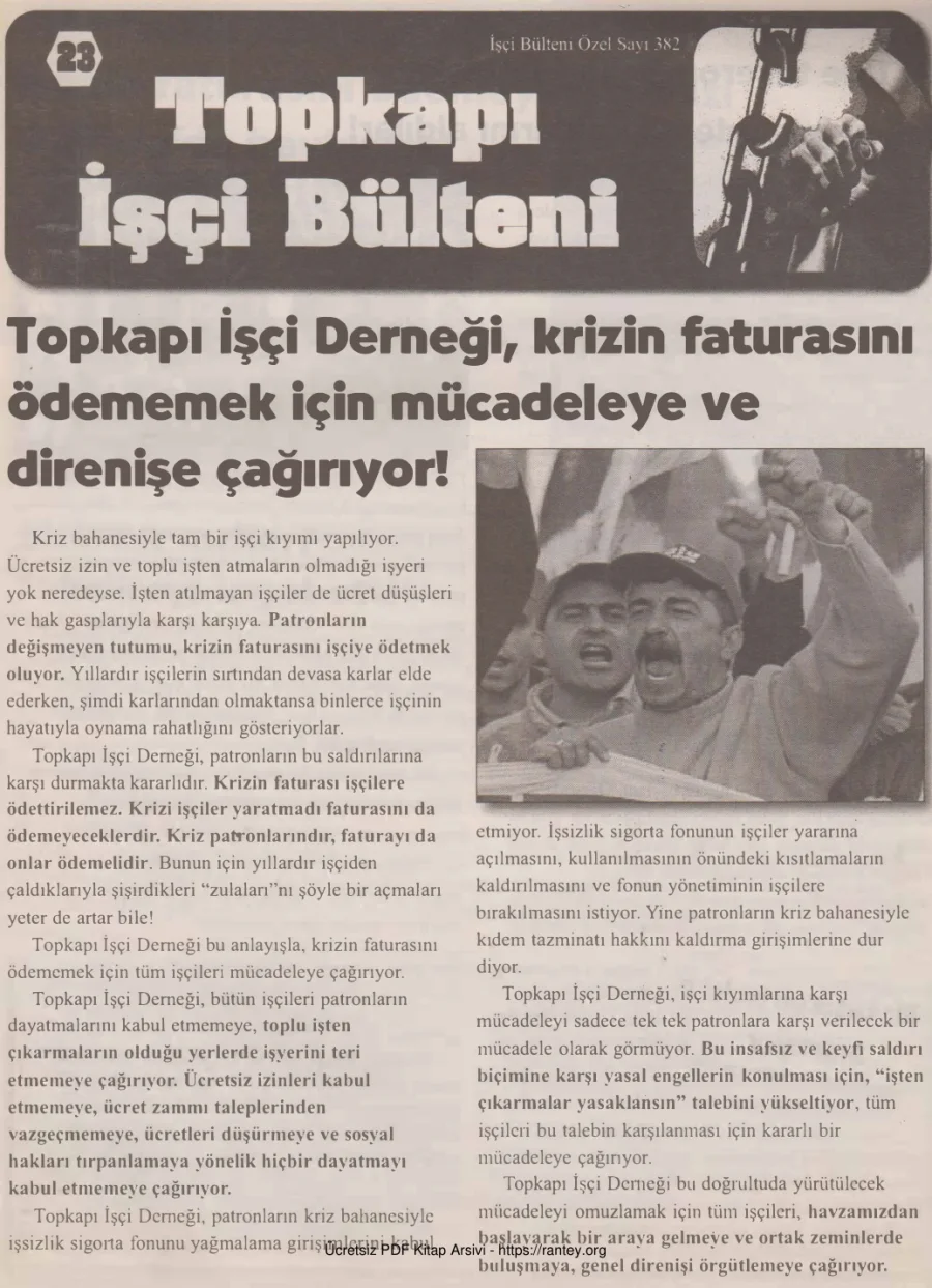 Topkapı İşçi Bülteni İşçi Bülteni Özel Sayı 382 Aralık 2008 kapak görseli