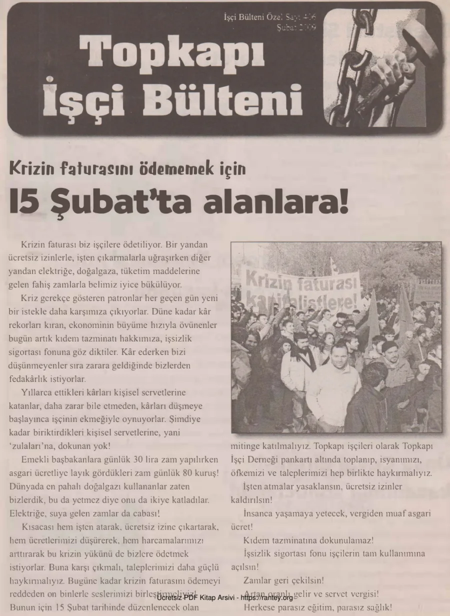 Topkapı İşçi Bülteni İşçi Bülteni Özel Sayı 406 Şubat 2009 kapak görseli