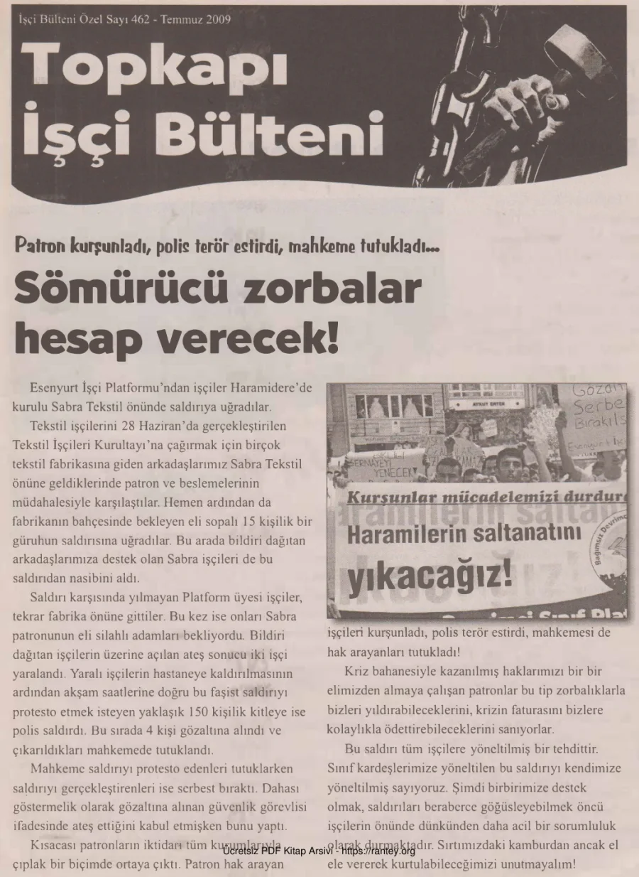 Topkapı İşçi Bülteni İşçi Bülteni Özel Sayı 462 Temmuz 2009 kapak görseli