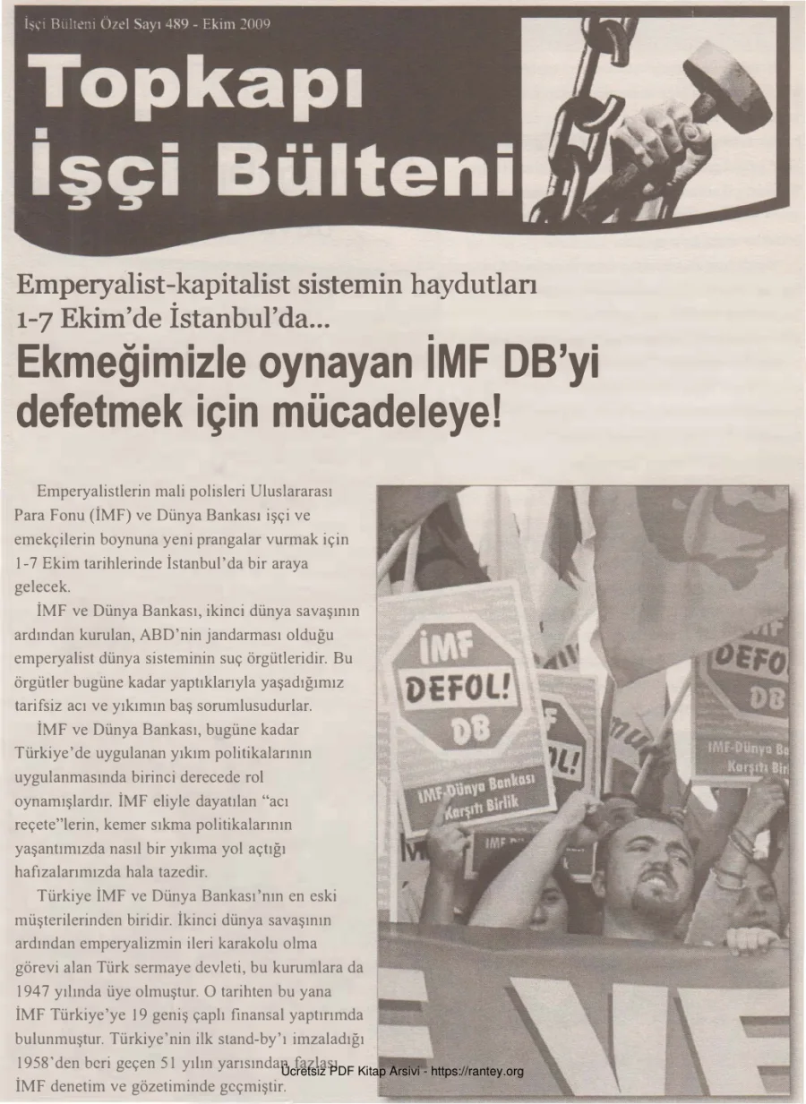 Topkapı İşçi Bülteni İşçi Bülteni Özel Sayı 489 Ekim 2009 kapak görseli
