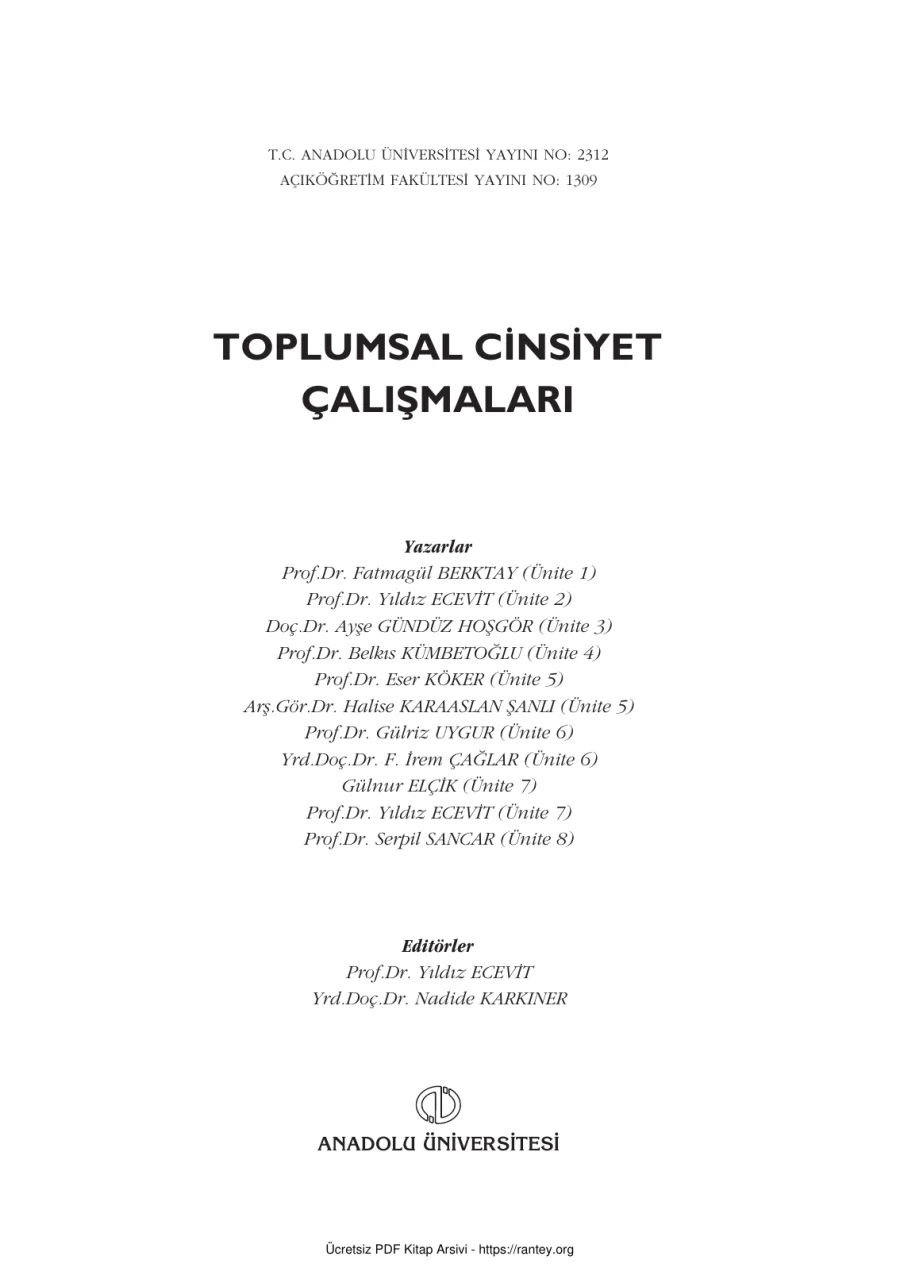 Toplumsal Cinsiyet Çalışması 1 kapak görseli