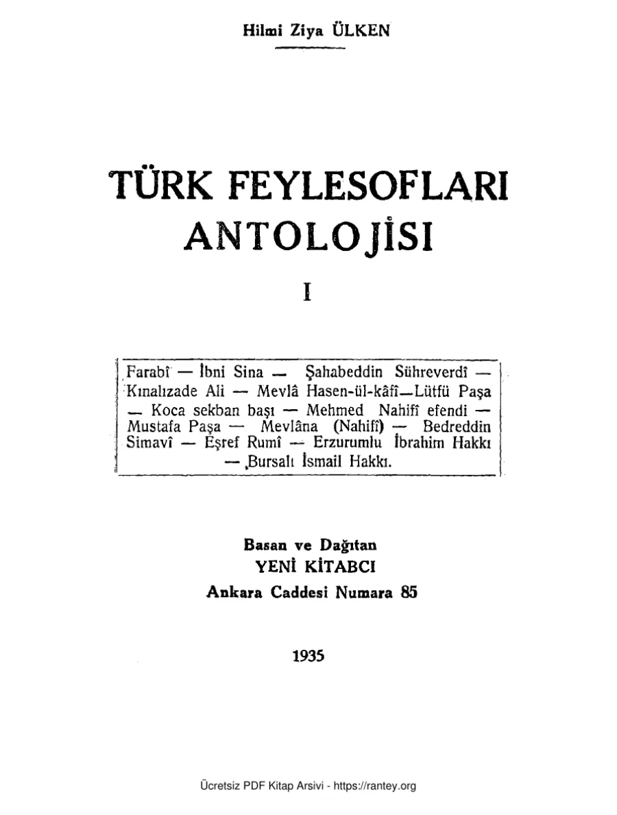 Türk Feylesofları Antolojisi I kapak görseli