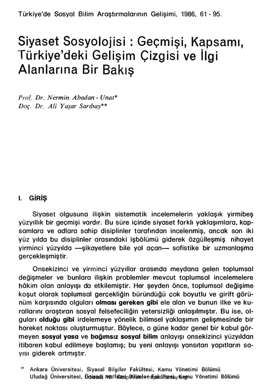 Türkiyede Sosyal Bilim Araştırmalarının Gelişimi TSBD Yayınları Nermin Abadan Unat kapak görseli