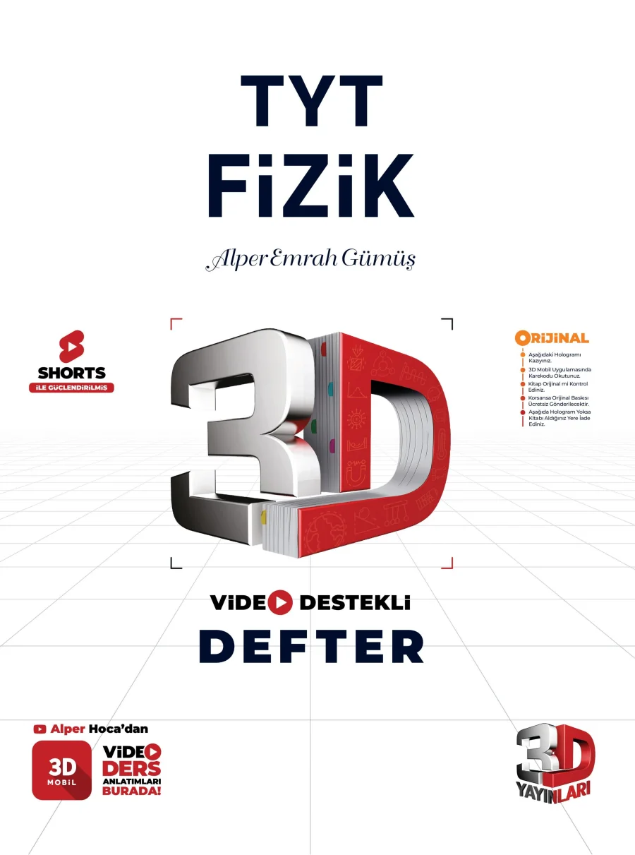 TYT 3D Fizik Video Destekli Defter kapak görseli