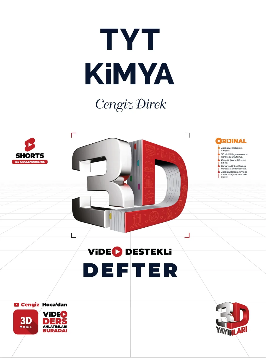 TYT 3D Kimya Video Destekli Defter kapak görseli