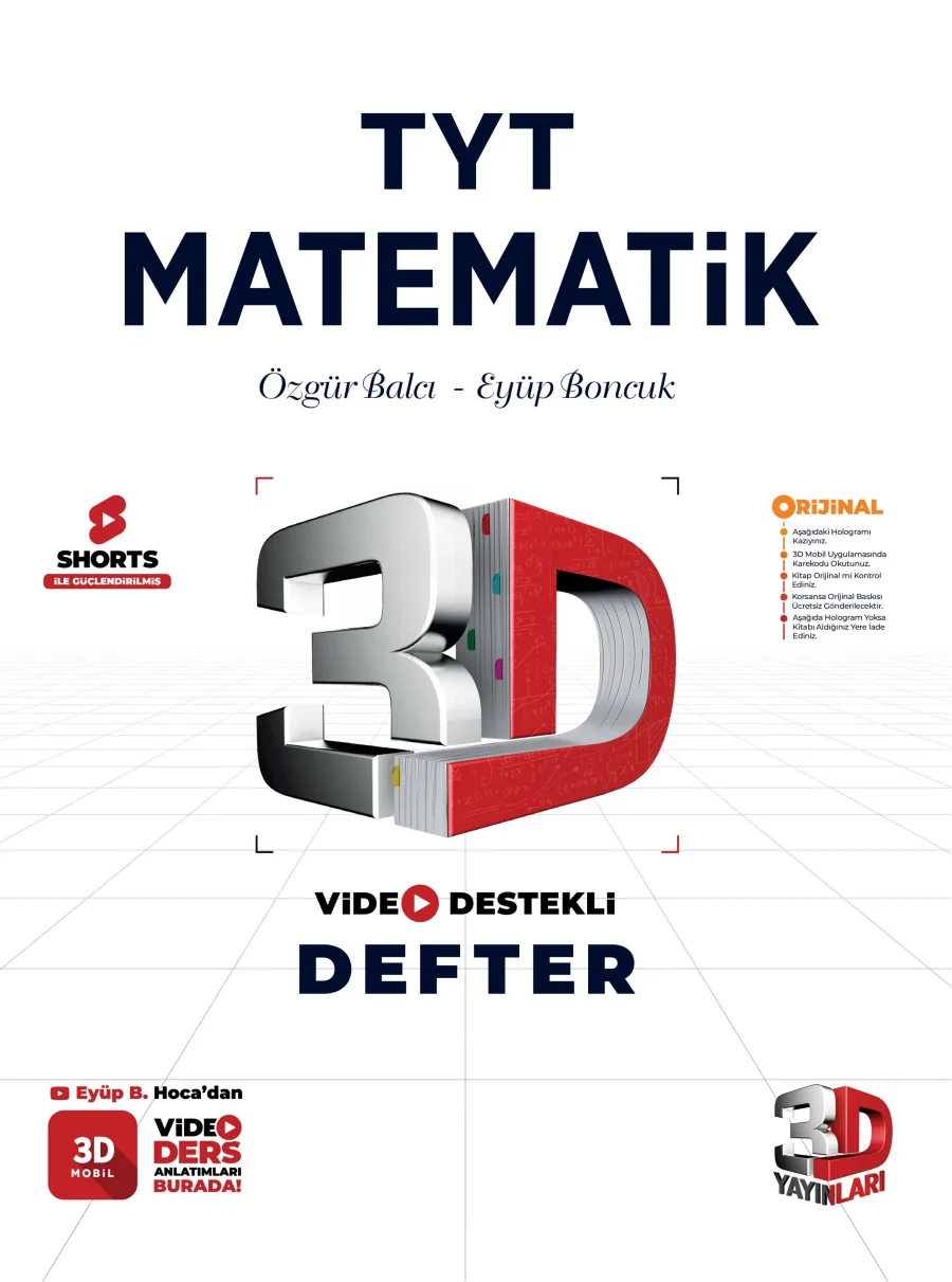 TYT 3D Matematik Video Destekli Defter kapak görseli