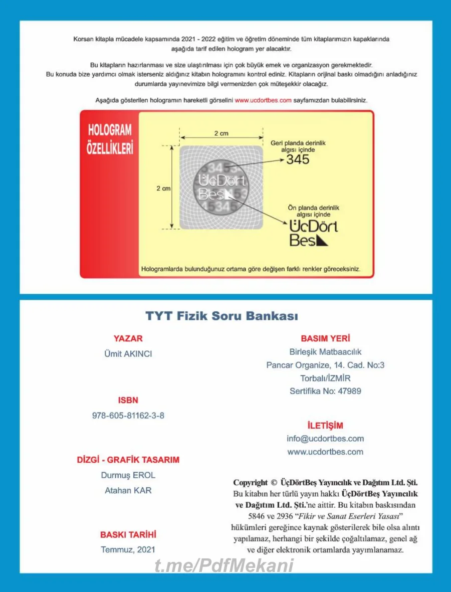 TYT Fizik Soru Bankası 2022 kapak görseli