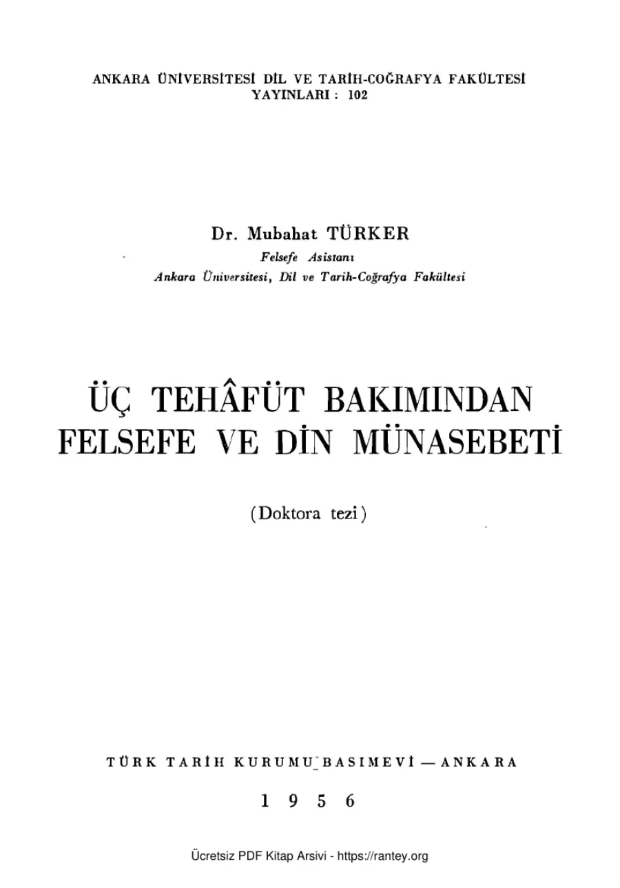 Üç Tehfüt Bakımından Felsefe ve Din Münasebeti kapak görseli