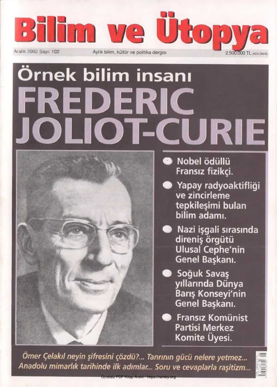 Ütopya Sayı 102 Frederic Joliot Curie kapak görseli