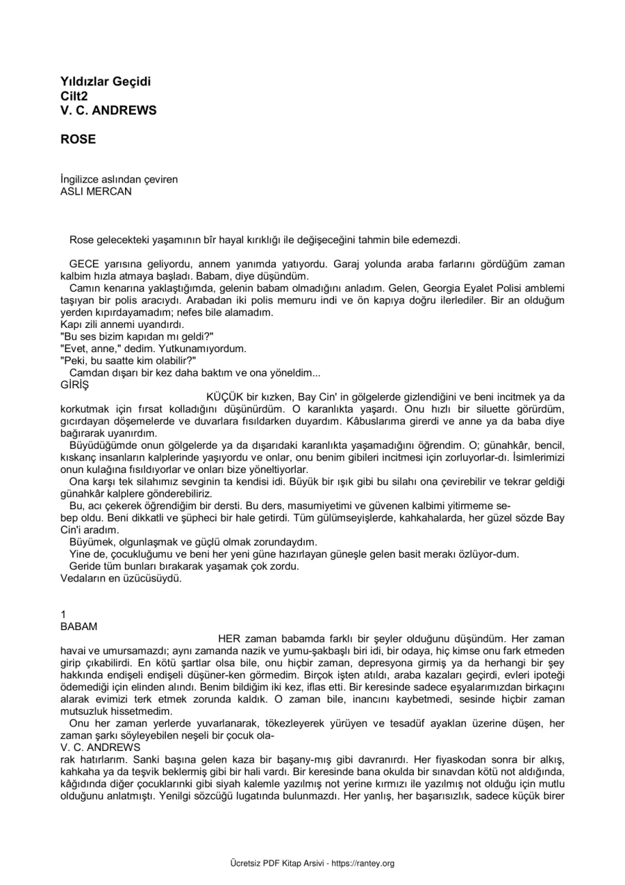 V C Andrews Yıldızlar Geçidi 2 Rose kapak görseli