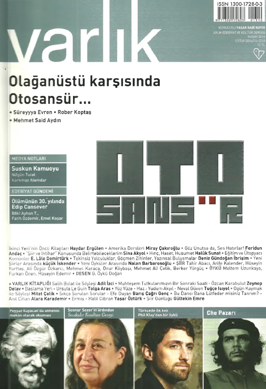 Varlık Dergisi Sayı 1310 2016 Kasım kapak görseli