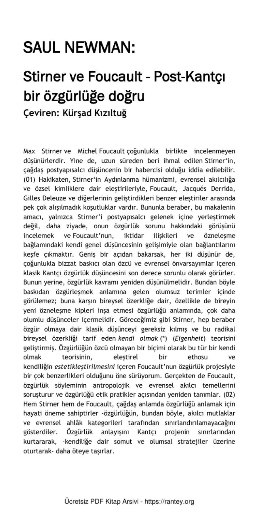 ve Foucault Post Kantçı bir özgürlüğe doğru kapak görseli