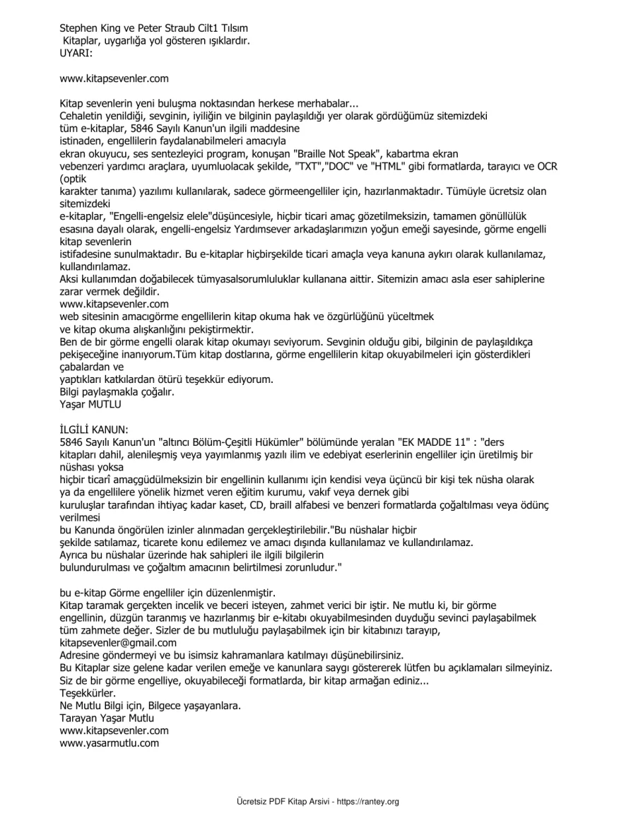 Ve Peter Straub 1 Tilsim kapak görseli