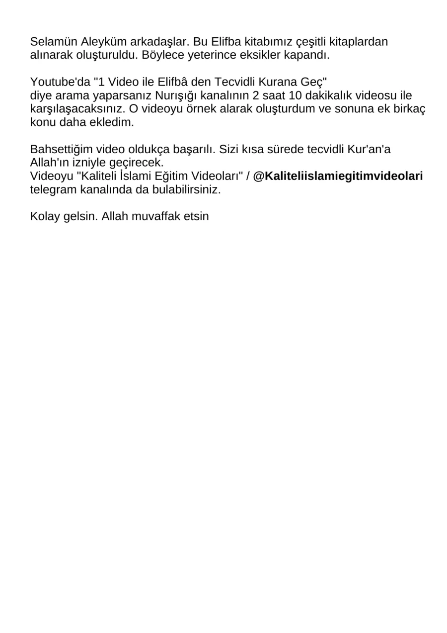 Video ile Elifba'dan Tecvidli Kur'an'a Geç Elifbe PDF kapak görseli