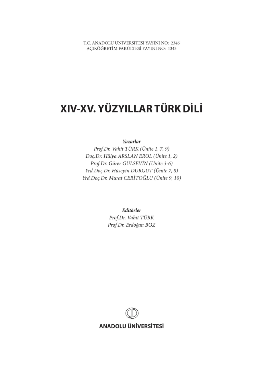 XIV-XV. Yüzyıllar Türk Dili kapak görseli