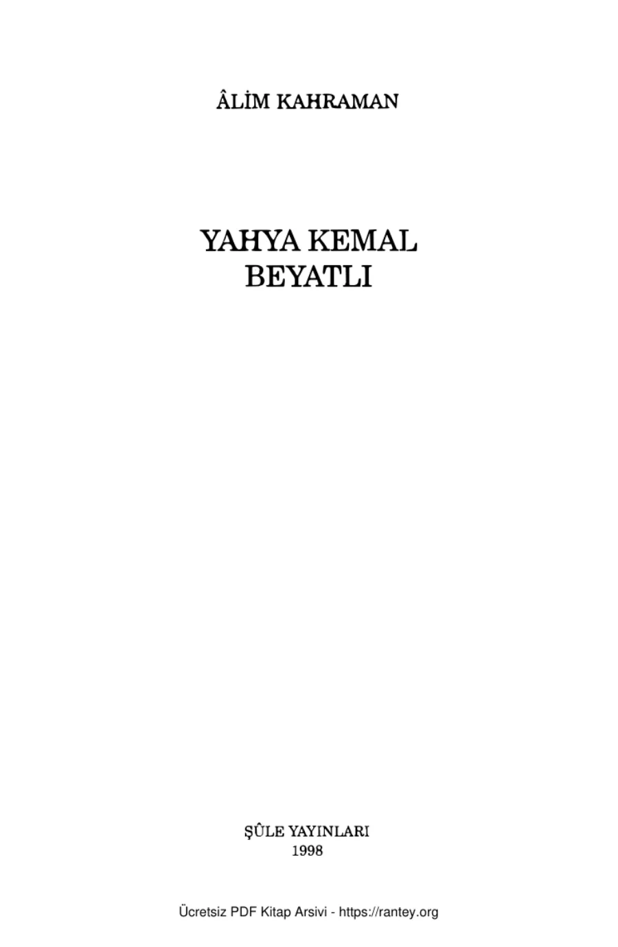 Yahya Kemal Beyatlı Şule Yayınları kapak görseli
