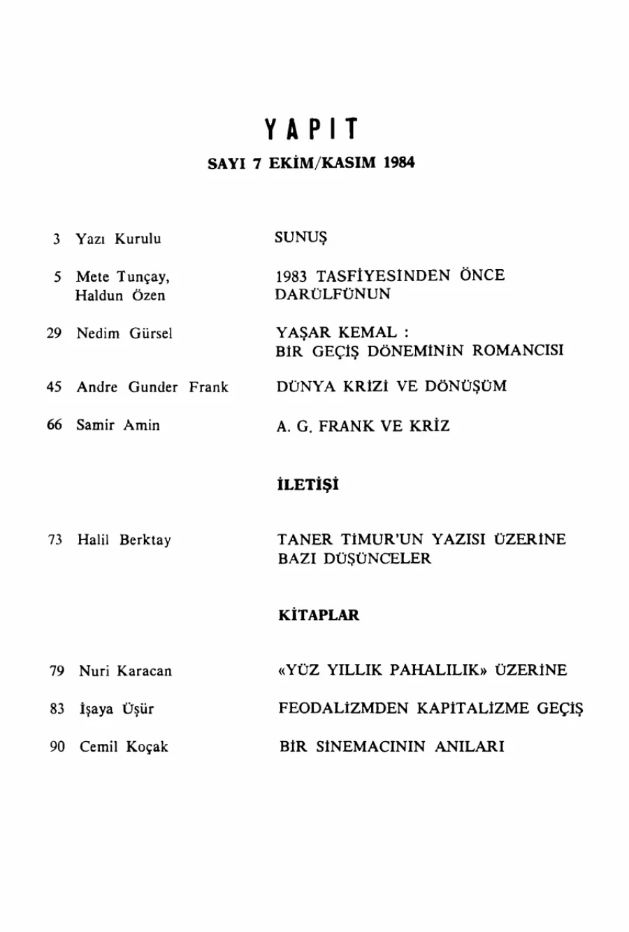 Yapıt Toplumsal Araştırmalar Dergisi Sayı 07 Ekim Kasım kapak görseli