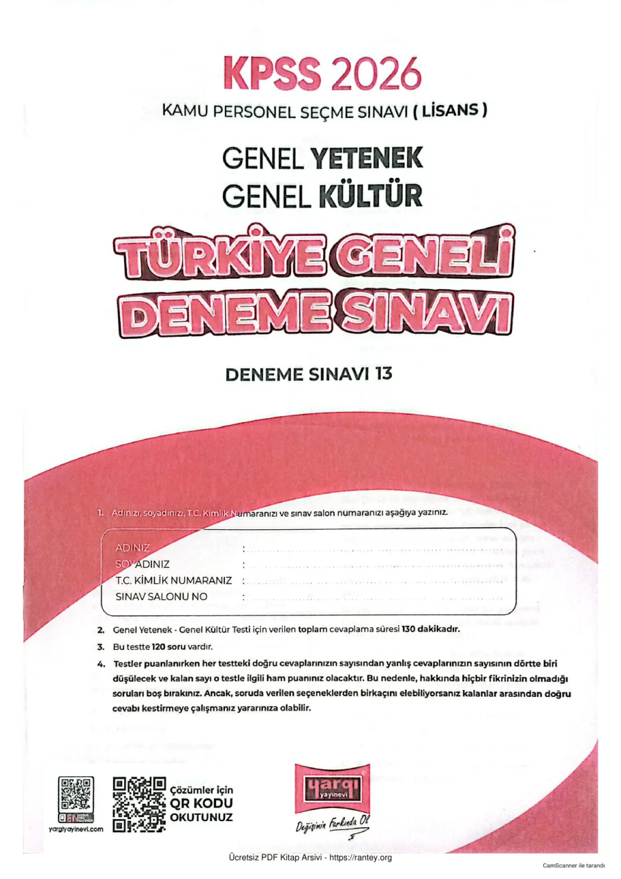 YARGI KPSS LİSANS TÜRKİYE GENELİ DENEME SINAVI TG13 kapak görseli