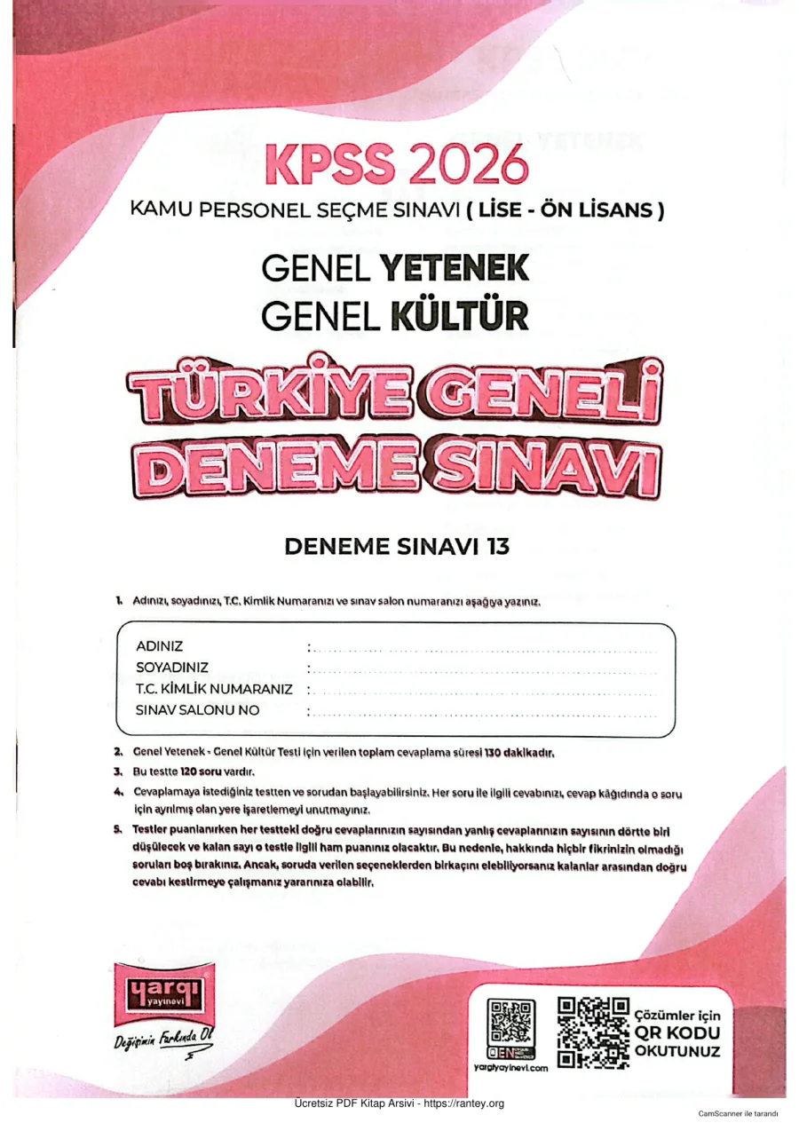 YARGI KPSS ORTAÖGRETİM ÖNLİSANS TÜRKİYE GENELİ DENEME SINAVI TG13 kapak görseli