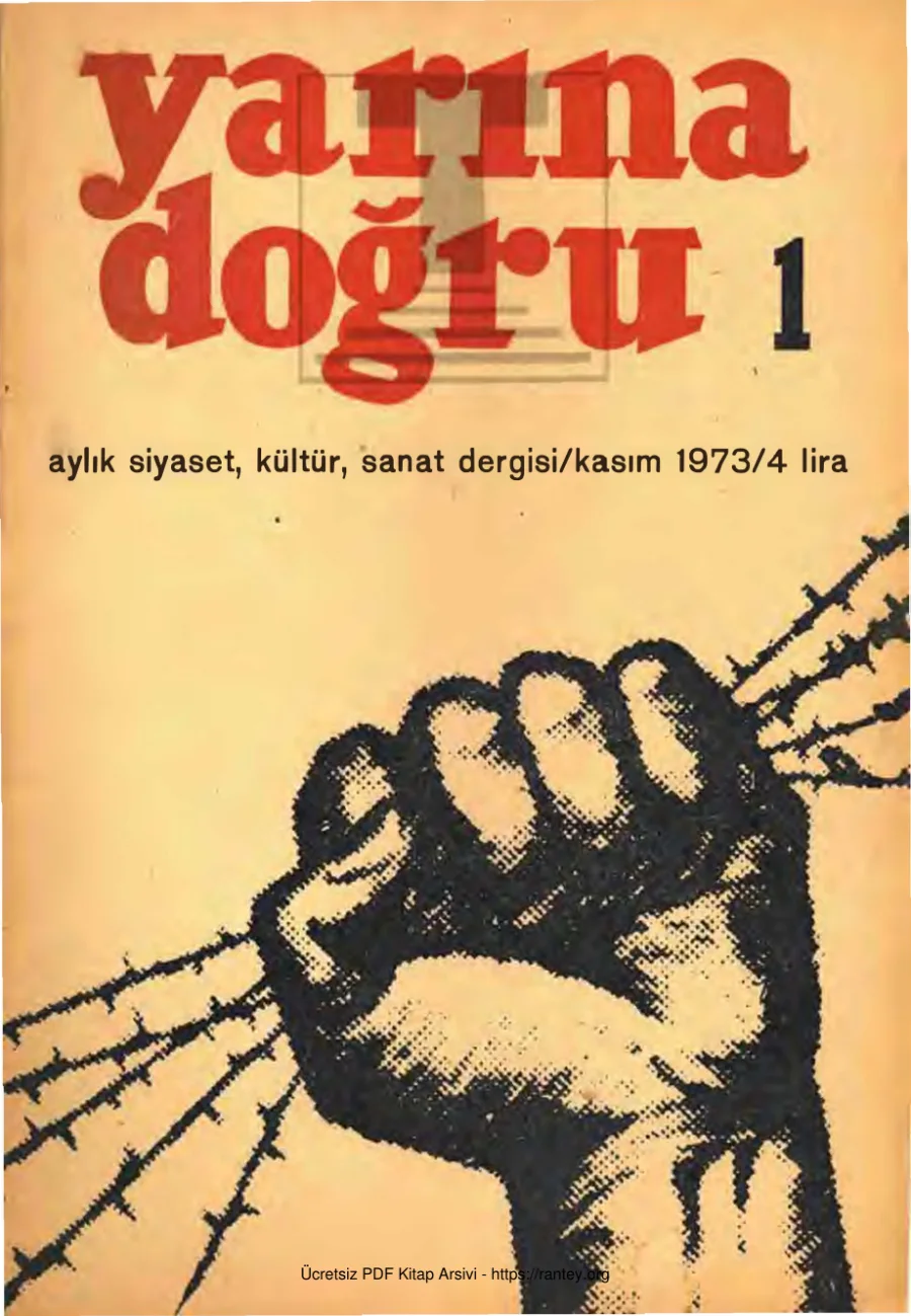 Yarına Doğru Aylık Siyaset Kültür Sanat Dergisi Sayı 01 Kasım 1973 kapak görseli