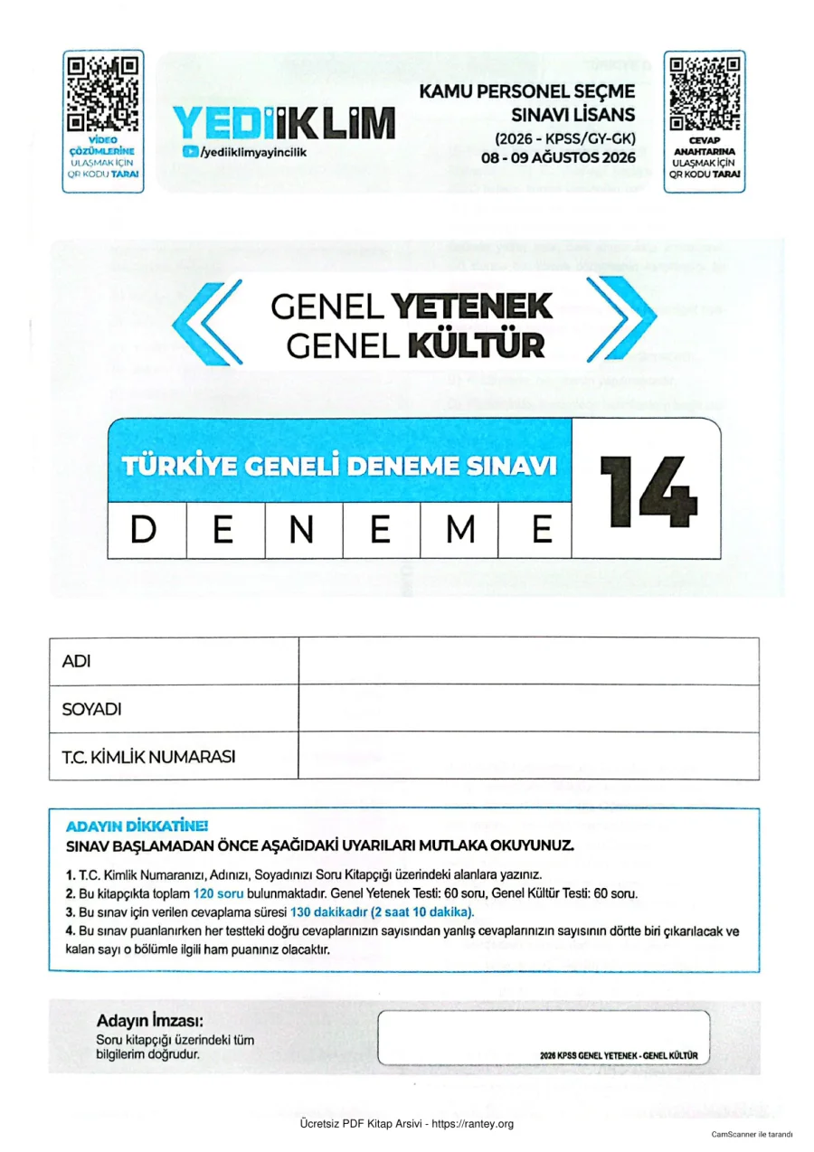 YEDİİKLİM KAMU PERSONELİ SEÇME SINAVI LİSANS TÜRKİYE GENELİ DENEME kapak görseli
