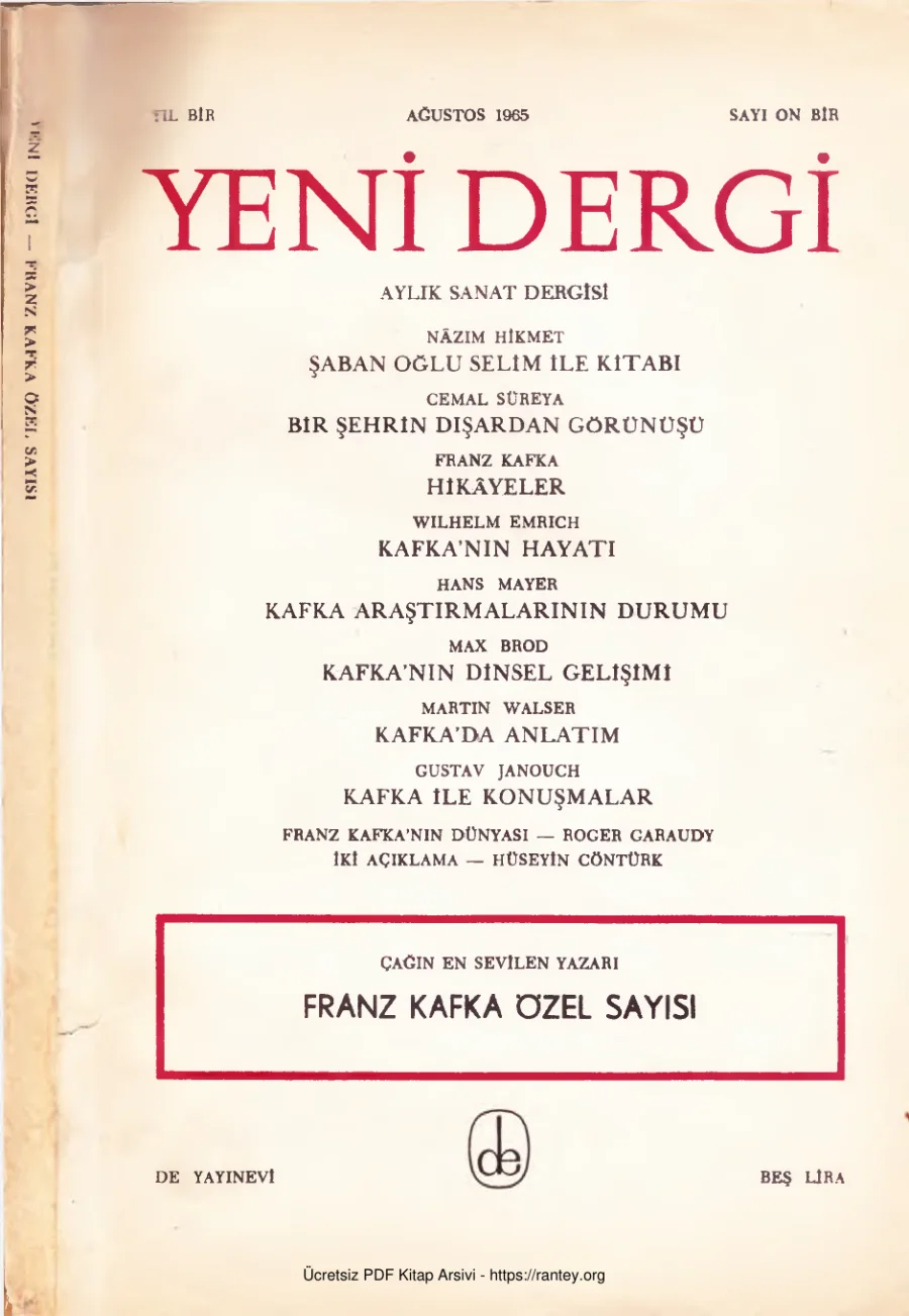 Yıl 1965Sayı 11 Ağustos 1965 Franz Kafka Özel Sayısı kapak görseli