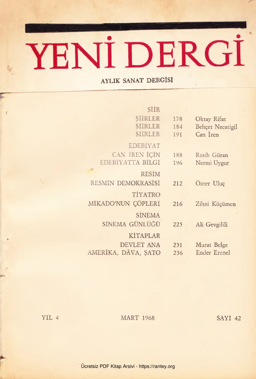 Yıl 1968 Sayı 42 Mart 1968 kapak görseli