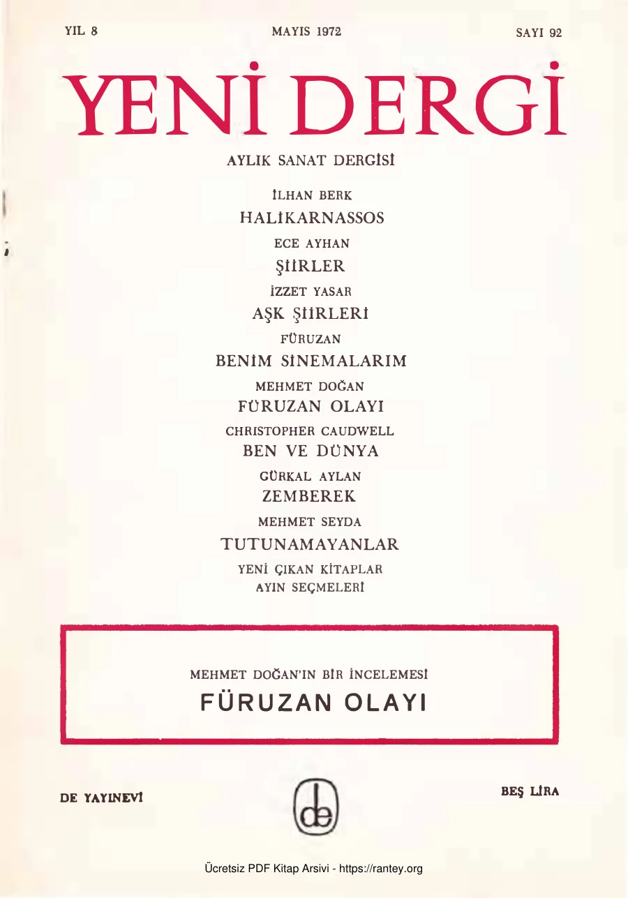 Yıl 1972 Sayı 92 Mayıs 1972 Füruzan Olayı kapak görseli
