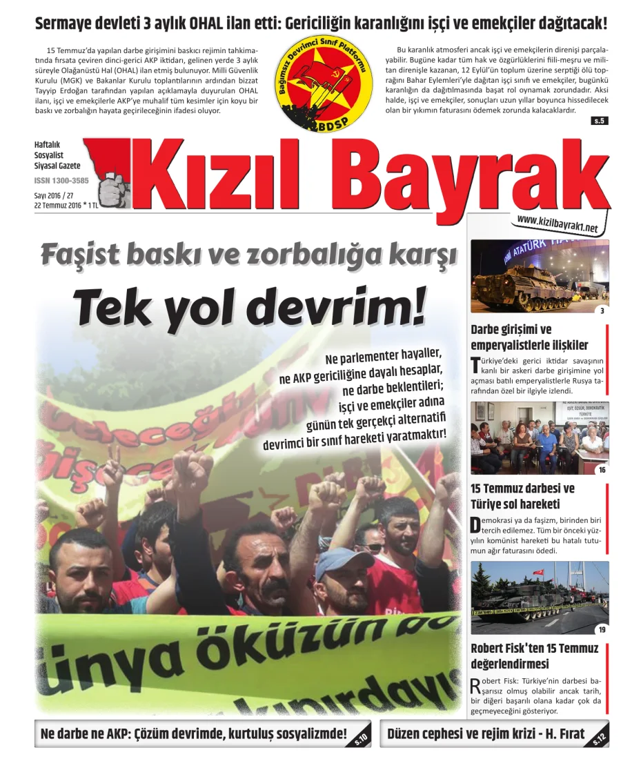 Yıl 2016 Sayı 27 22 Temmuz kitap kapağı