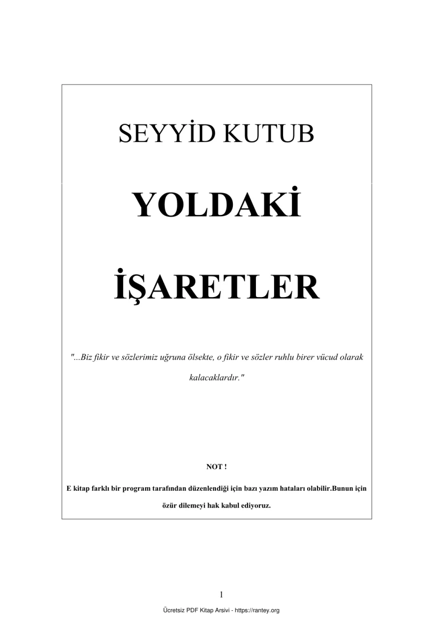 YOLDAKİ İŞARETLER SEYYİD KUTUB = Ebu Abdulmumin Tekin Mıhçı kapak görseli