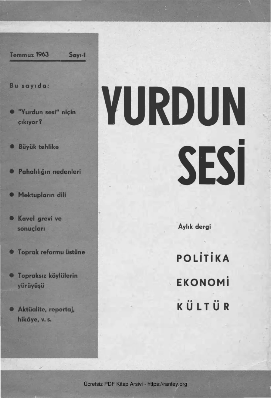 Yurdun Sesi Sayı 001 Temmuz 1963 kapak görseli