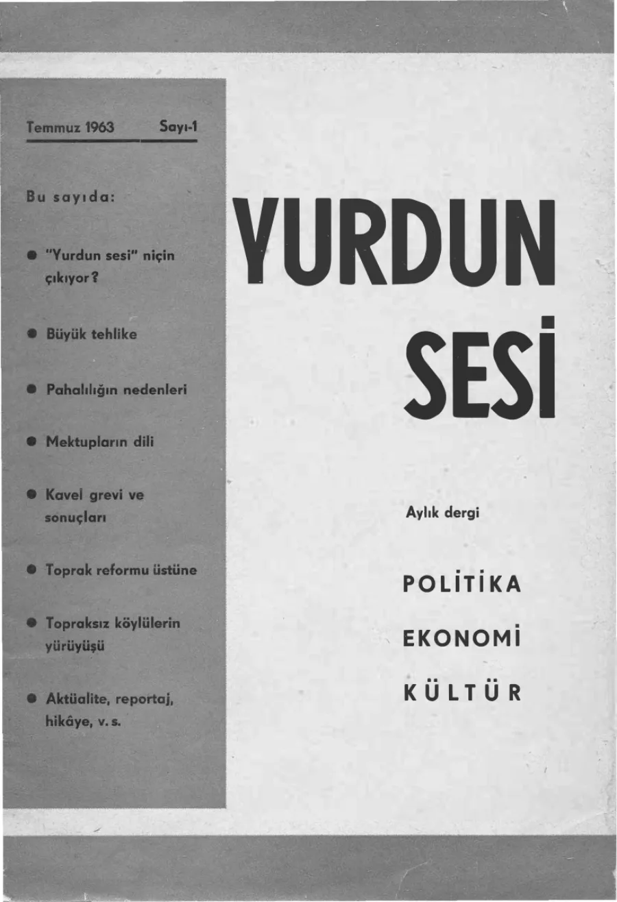 Yurdun Sesi Sayı 001 - Temmuz 1963 kapak görseli